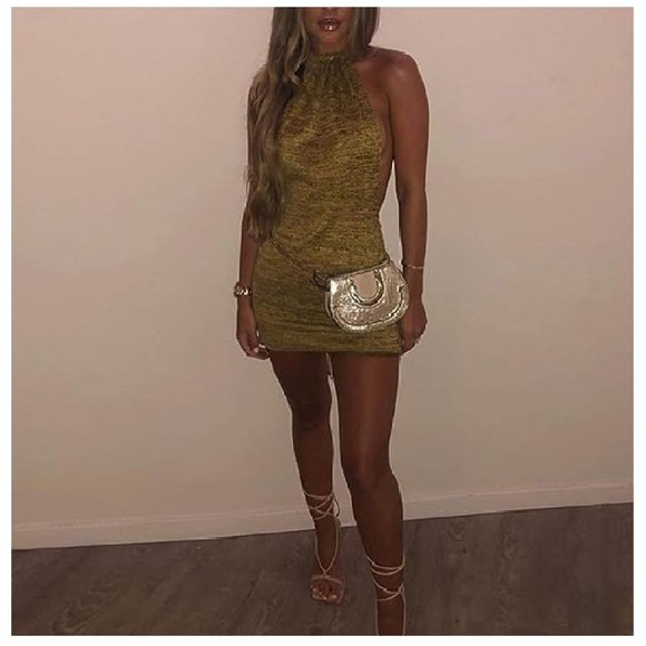 Sexy Backless Halter Dress Bodycon Micro Mini Dress Party - Picture 4 of 7